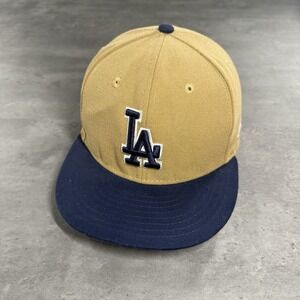 Los Angeles Dodgers Hat New Era Cap Tan Khaki‎ Brown Navy Blue 7 3/8 59Fifty